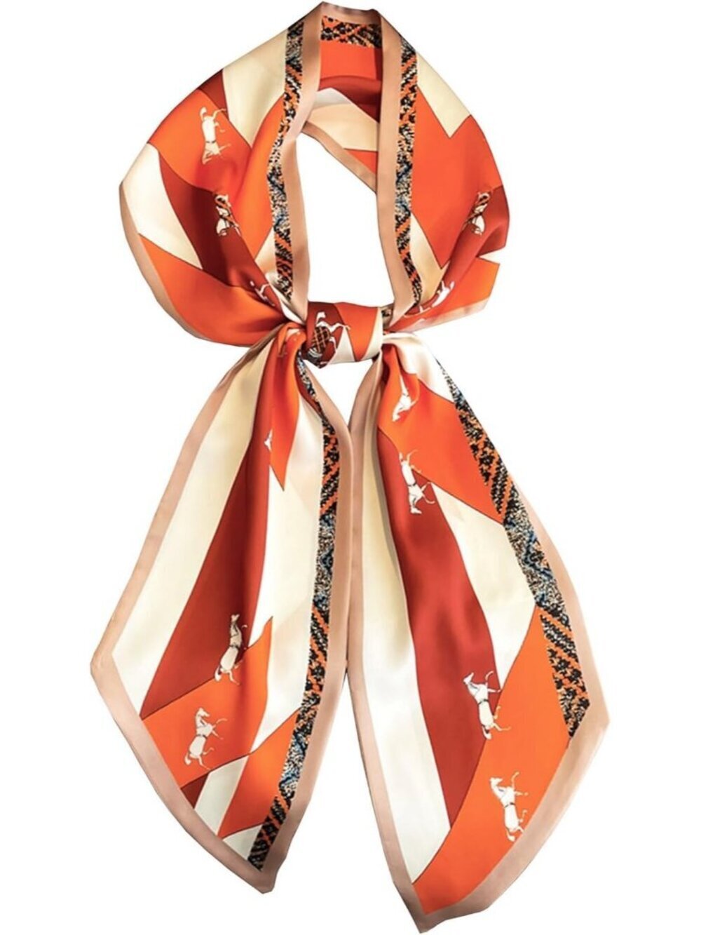 Women's Orange Horse Fashion Scarves Long Skinny Silky Hair Bags Scarf